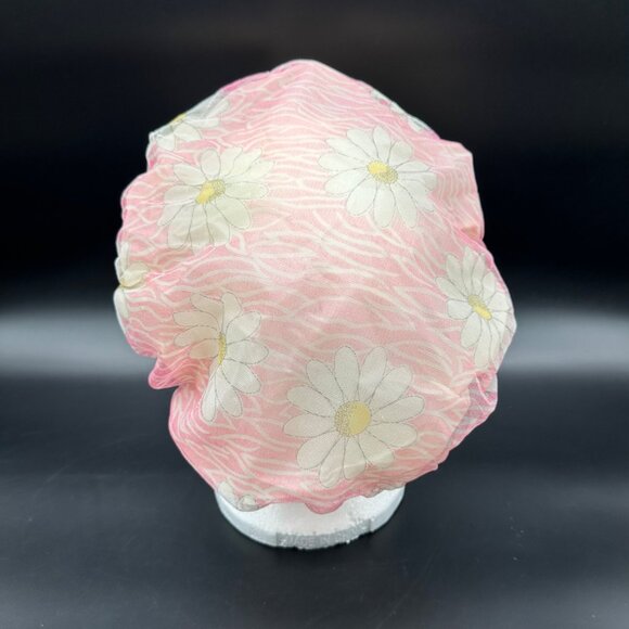 Vintage Shower Cap Flower Power 1970s Pink Floral Daisy Plastic Retro Head Hair - Picture 3 of 9
